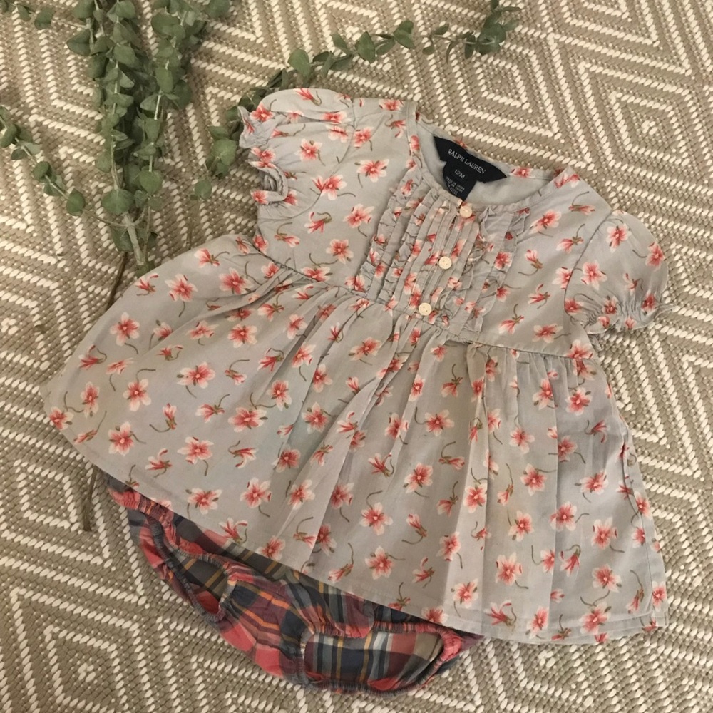 Ralph Lauren Floral Dress and Plaid Bloomer (12M)